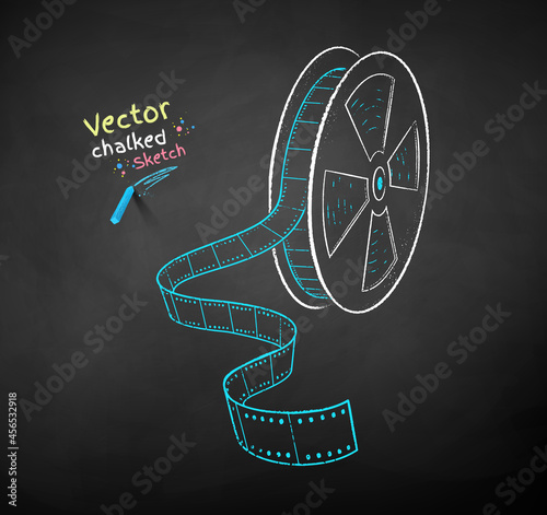 Vector color chalk drawn illustration of film reel