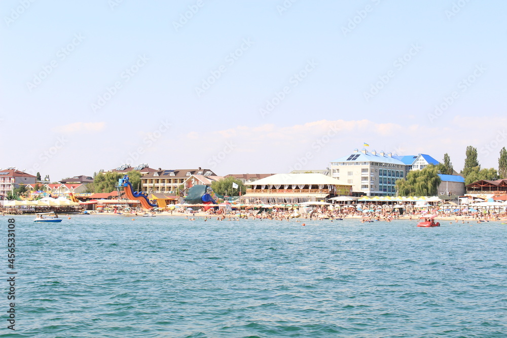 Hotels and restaurants are located on the seashore. Sandy beaches welcome tourists