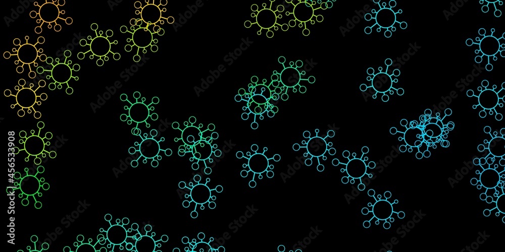 Dark blue, yellow vector backdrop with virus symbols.