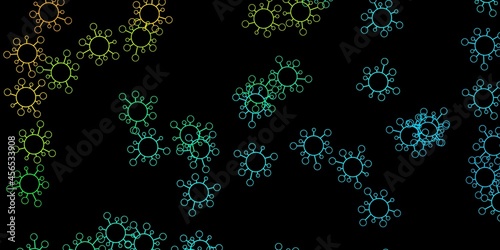 Dark blue, yellow vector backdrop with virus symbols.