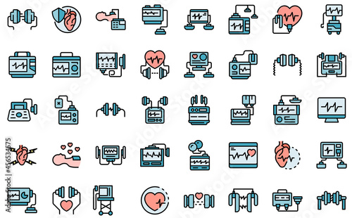 Defibrillator icons set. Outline set of defibrillator vector icons thin line color flat isolated on white