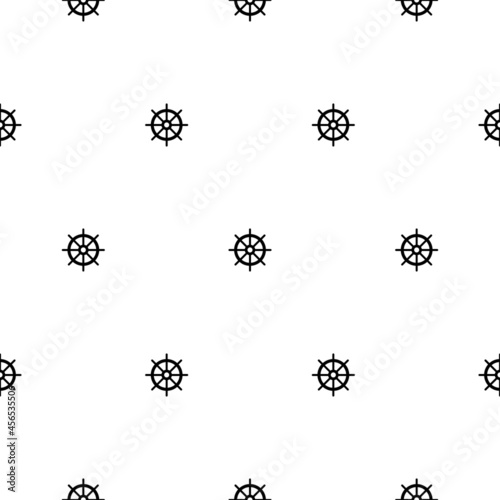 Nautical seamless pattern with black helms on white. Ship and boat steering wheel ornament.