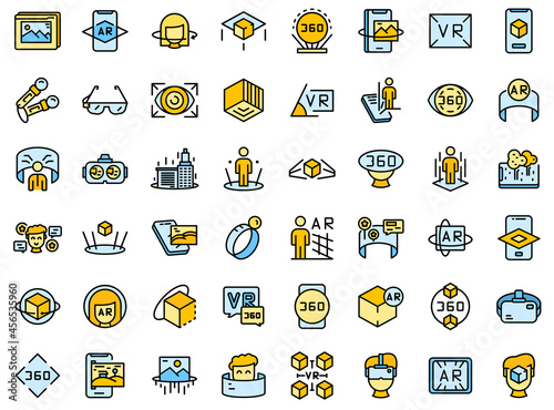 Augmented reality icons set. Outline set of augmented reality vector icons thin line color flat isolated on white