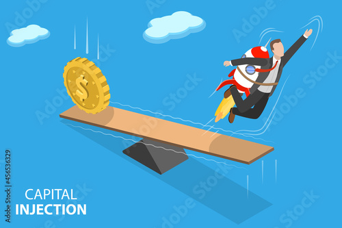 3D Isometric Flat Vector Conceptual Illustration of Capital Injection, Government Stimulus as Financial Support