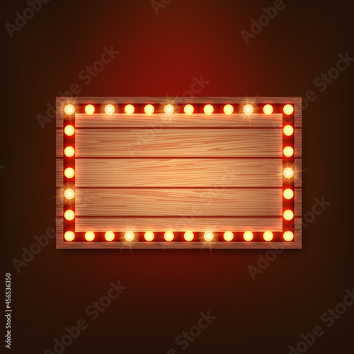 Rectangle wood retro Light  Frame, billboard for decoration.