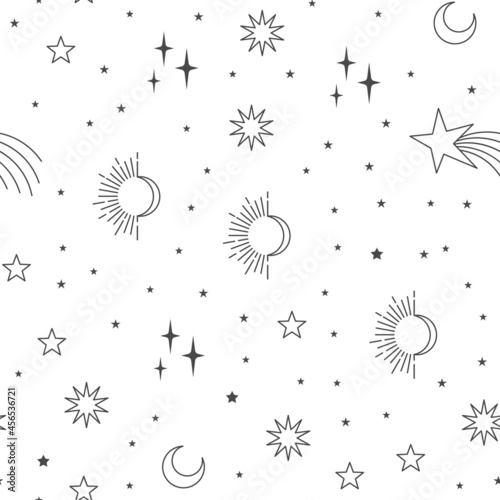 Stars sky seamless pattern. Celestial astrology background. Starry texture for textile design.