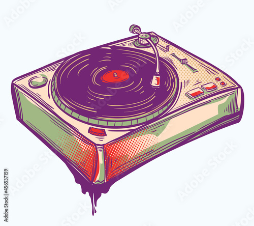 Drawn colorful funky music turntable