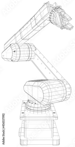 Industrial Robotic Arm Hand isolated on white. Technical wire-frame. Vector rendering of 3d.