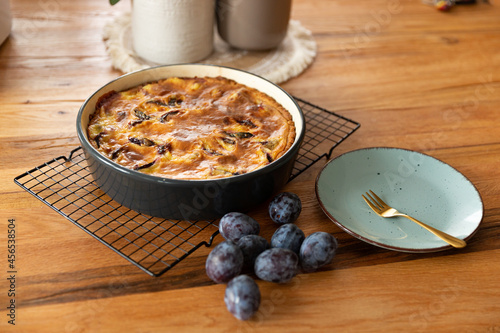 close-up view of delicious sweet fruit pies with plumes 