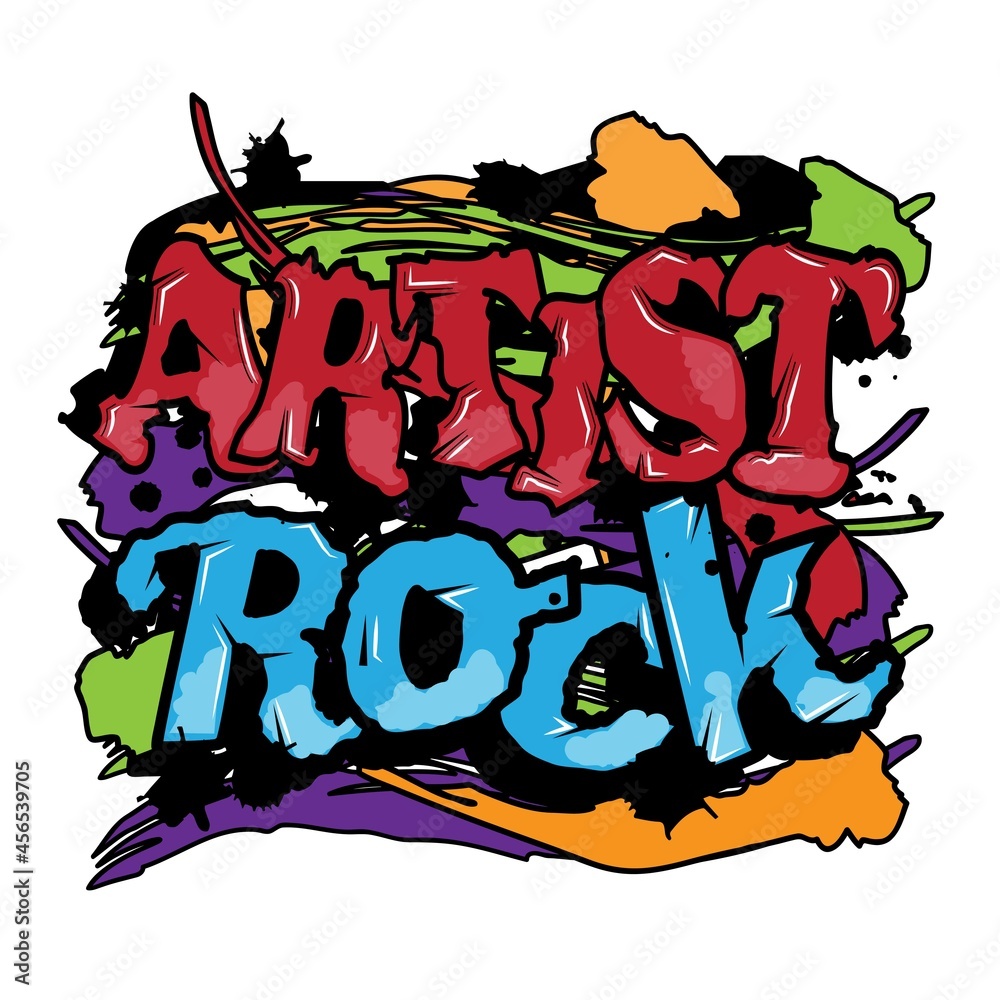 'Artist Rock' typography with graffiti style and grunge effects vector illustration text art on white background. Text Poster, also can be used on Print on demand Tshirt, Cup, Mug Printing.
