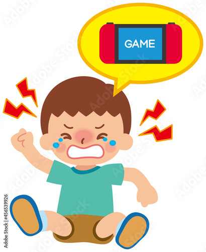 かんしゃくを起こす男の子　携帯ゲーム