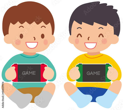 携帯ゲームで遊ぶ男の子　イライラ