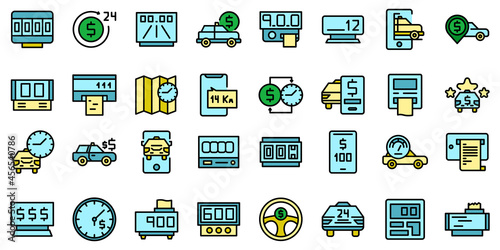 Taximeter icons set. Outline set of taximeter vector icons thin line color flat isolated on white