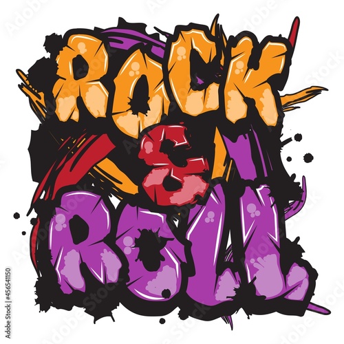'Rock & Roll' typography with graffiti style and grunge effects vector illustration text art on white background. Text Poster, also can be used on Print on demand Tshirt, Cup, Mug Printing. 