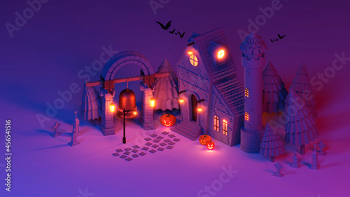 3d rendering halloween scene Isometric.