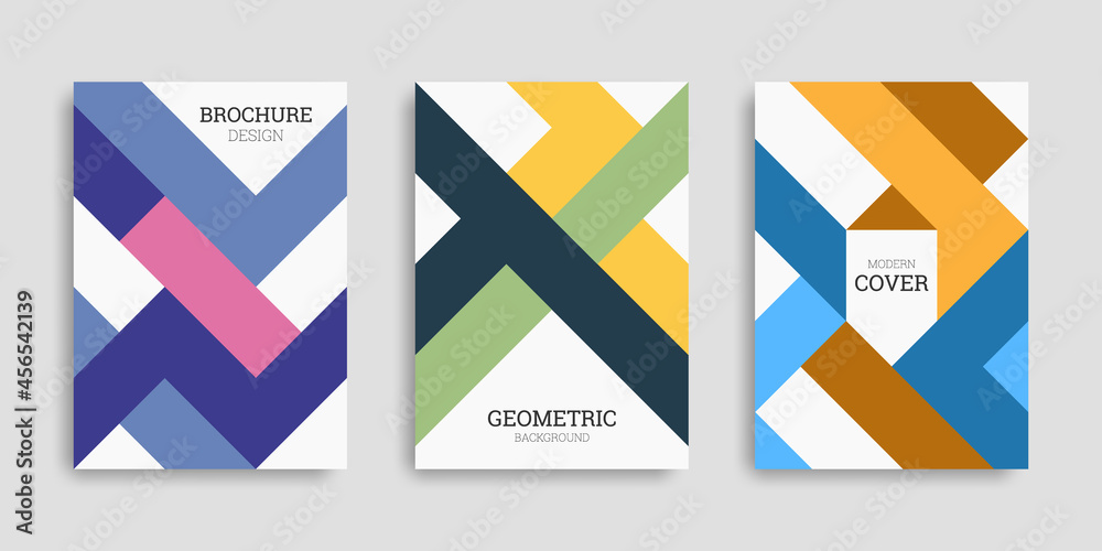 Abstract geometric background. Set of A4 vertical brochures. Cover design in flat style. Business template collection. Vector illustration. Design poster, cover, wallpaper, notebook, catalog.