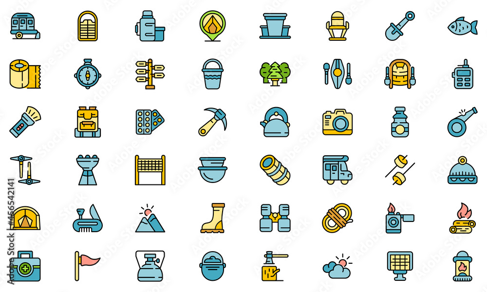 Campsite icon. Outline campsite vector icon thin line color flat isolated on white Campsite icon. Outline campsite vector icon thin line color flat isolated on white
