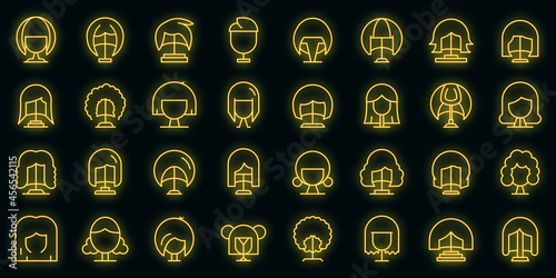 Wig icon. Outline wig vector icon neon color on black