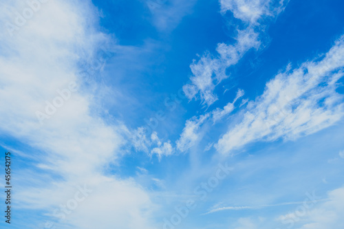 Beautiful clearly deep blue sky with white a little puffy clouds in a sunny day, copy space