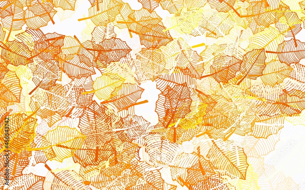 Fototapeta premium Light Orange vector doodle pattern with leaves.