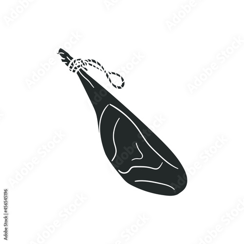 Iberian Ham Icon Silhouette Illustration. Spanish Food Vector Graphic Pictogram Symbol Clip Art. Doodle Sketch Black Sign.