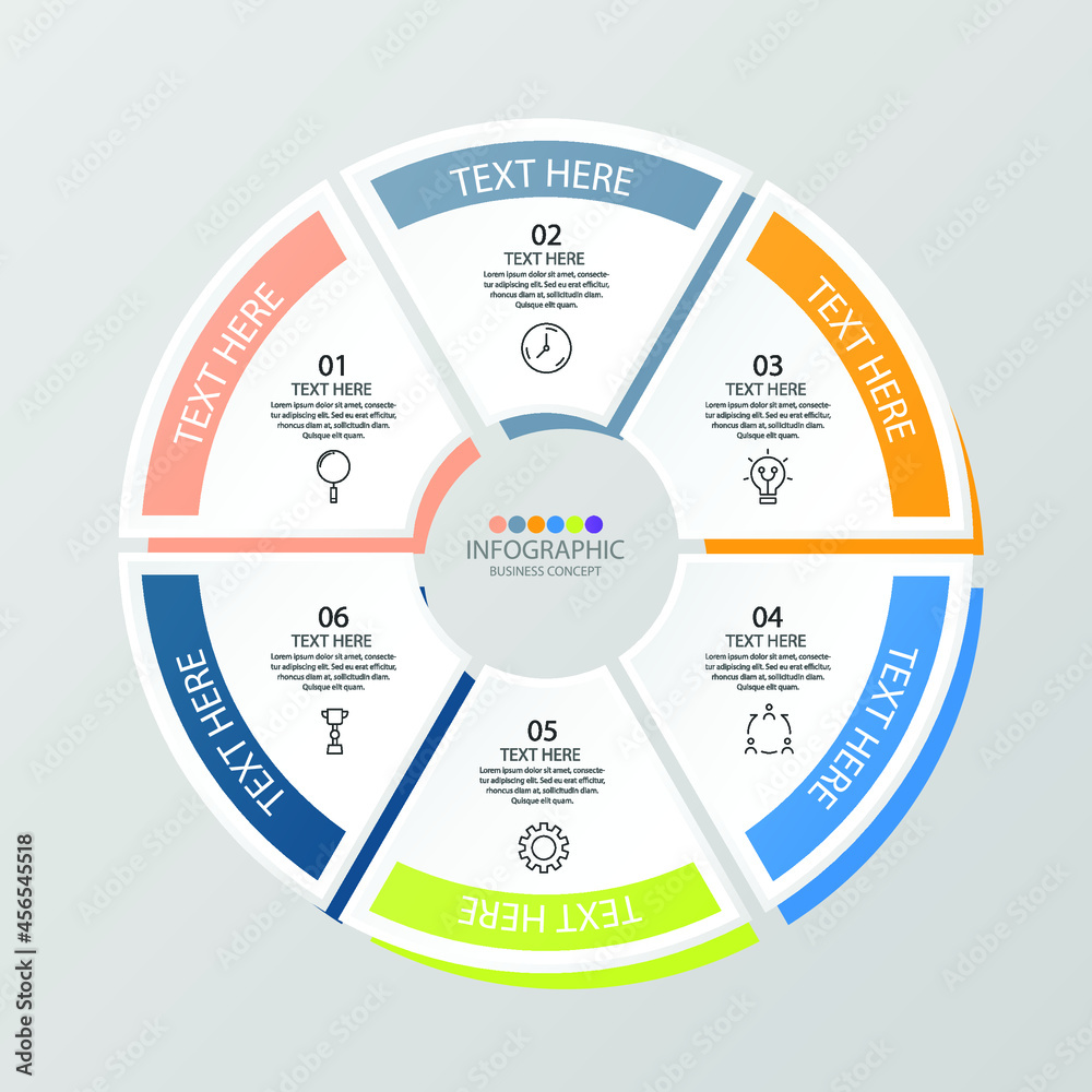 Obraz premium Basic circle infographic template with 6 steps, process or options, process chart.