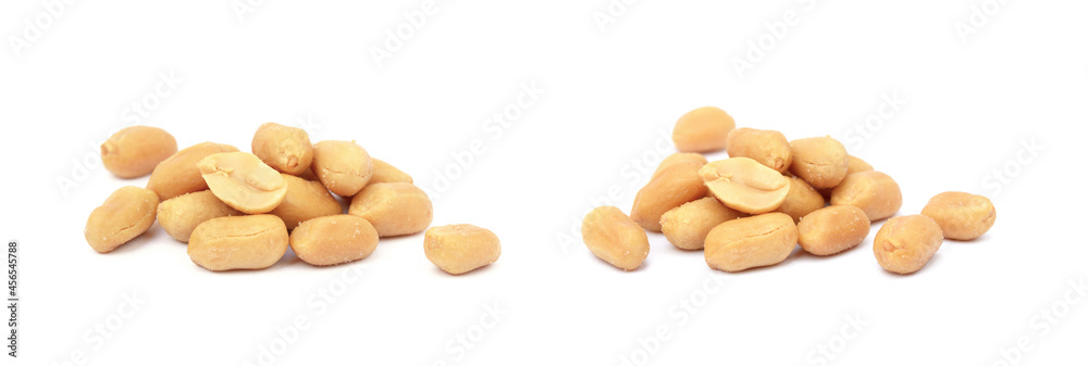 Arranged peanuts peeled and isolated on white background Arranged peanuts peeled and isolated on white background
