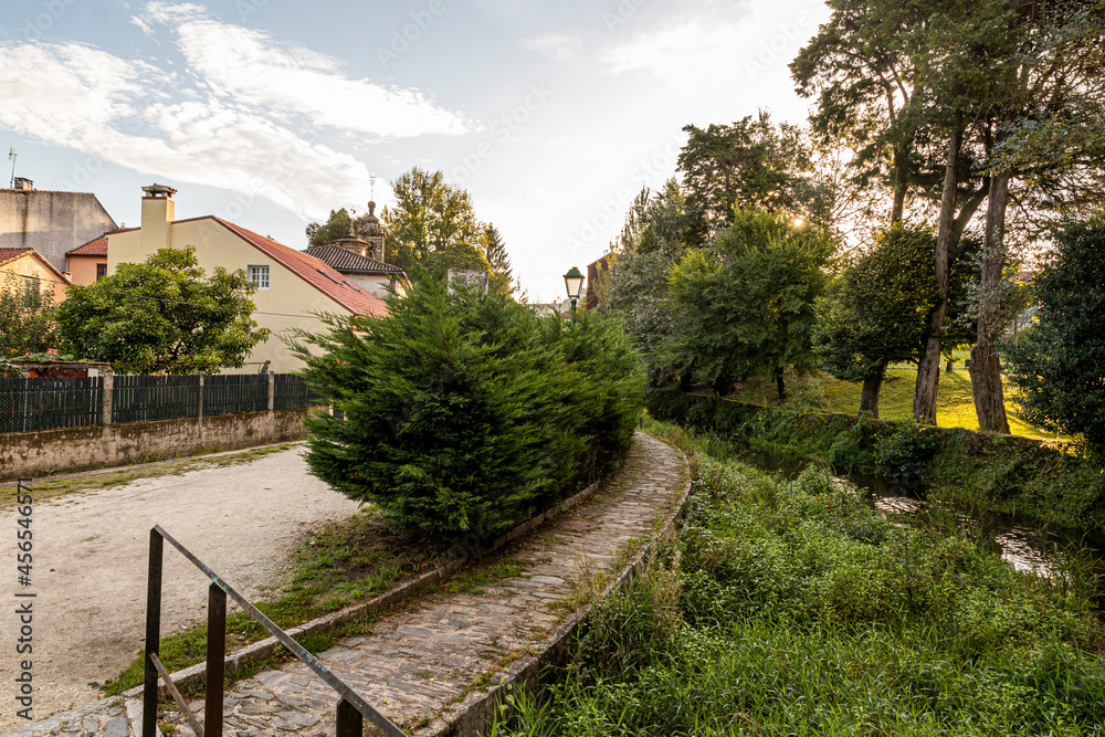 Santiago de Compostela, Spain. The beautiful pathway at the side of the river Sarela in the Carme de Abaixo neighborhood Santiago de Compostela, Spain. The beautiful pathway at the side of the river Sarela in the Carme de Abaixo neighborhood