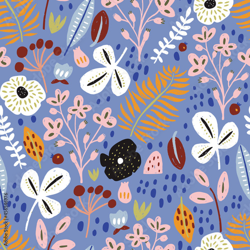 Seamless hand drawn style floral pattern. Creative flower texture. Vector illustration