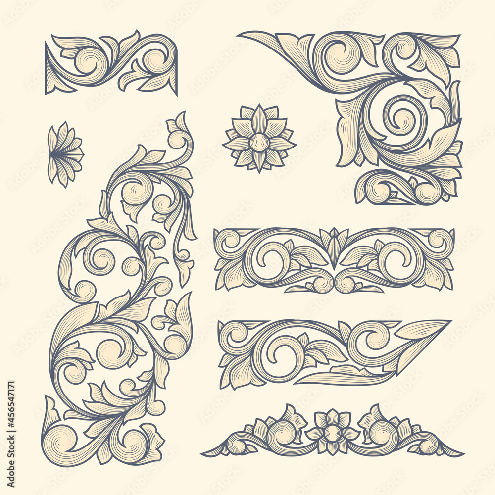 Set of ornate vintage floral design elements