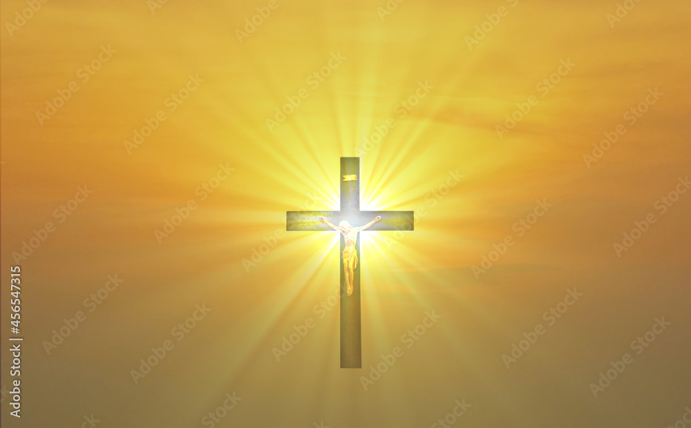 blur Jesus Christain cross on flar light multi color yellow tone abstract bakground