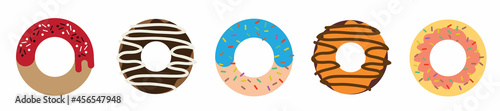 Donut vector set on a white background. Donuts set with mint, creamy, pink and blue glaze. Donats colorful icon set. Donuts into the glaze collection.
