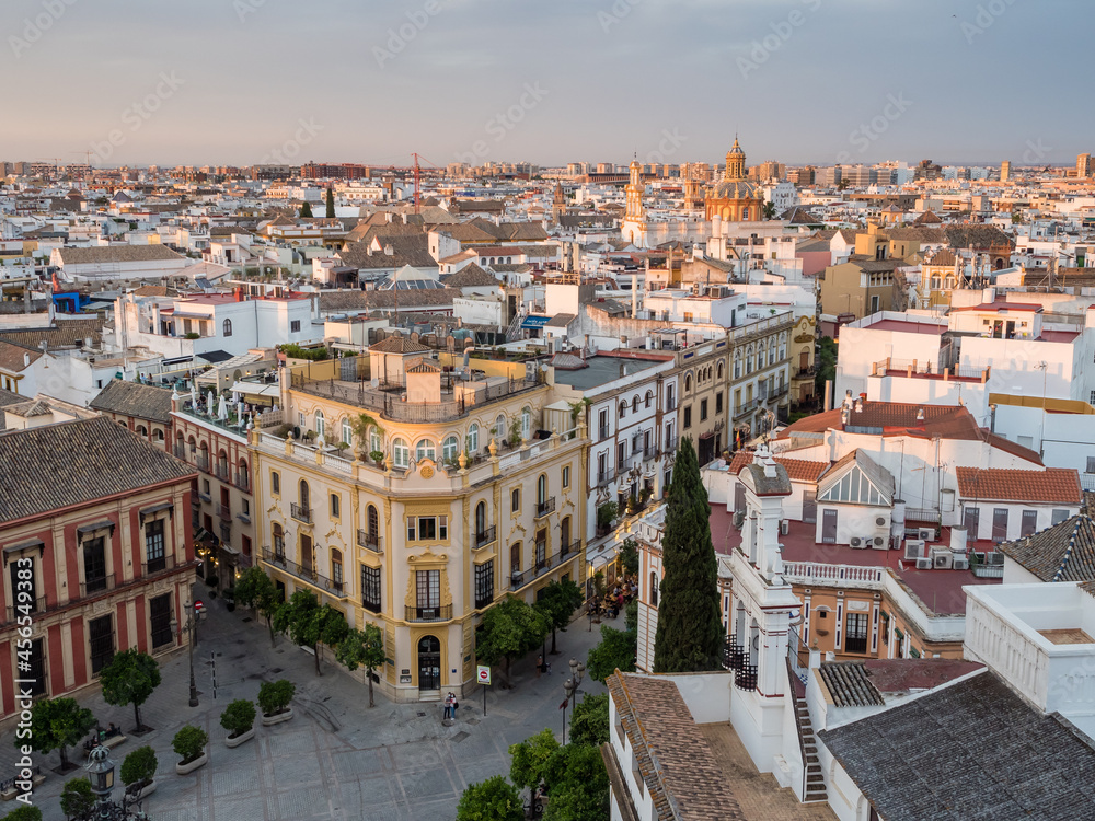 View of the Sevilla streets at sunset from the Cathedral roof