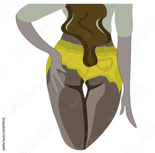 Cexy Cute chocolate African-American or Latina in a relaxed pose with a hammer. Isolated vector illustration for advertising, print, web. Exclusive.