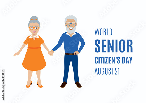 World Senior Citizen's Day vector. Happy and smiling elderly senior couple vector. Happy old man and woman icon. Senior couple cartoon character. Senior Citizen's Day Poster, August 21. Important day