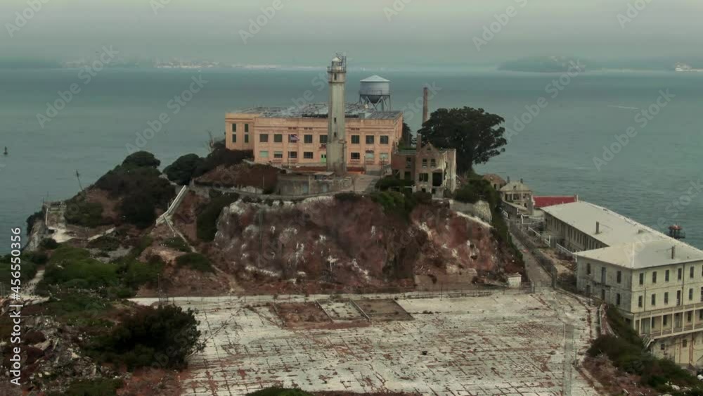 Aerial: Alcatraz Island Prison. San Francisco, USA