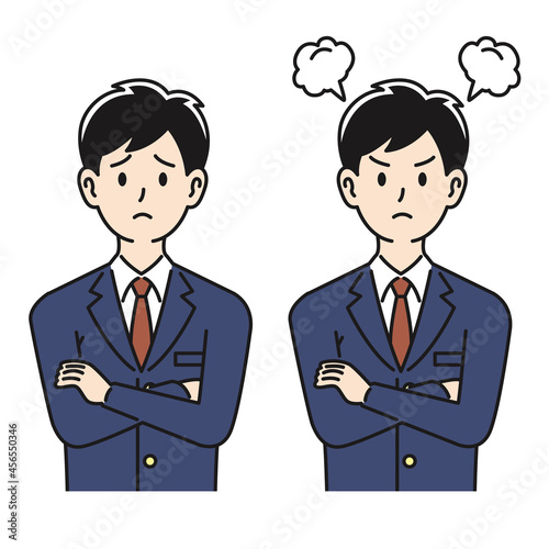 悩む＆怒る表情の男子高校生