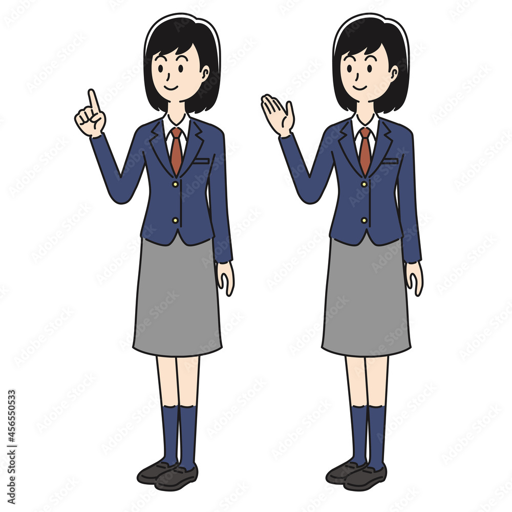 紹介 説明ポーズをする女子高生 Stock Vector Adobe Stock