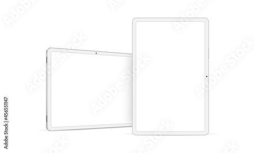 White Tablet Computer Horizontal and Vertical Mockup with Front, Side Perspective View. Vector Illustration