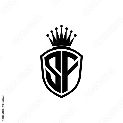 Monogram logo with shield and crown black simple SF