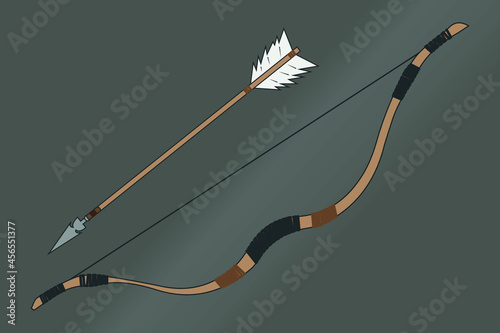 Acient Wooden Bow with Arrow Hunting Weapon Vector