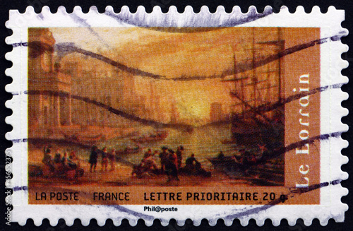 Postage stamp France 2008 Seaport the seting sun, by Lorrain photo