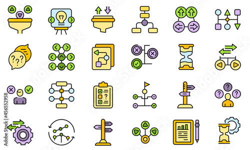Ambiguity icons set outline vector. Data analysis. Confused business strategy