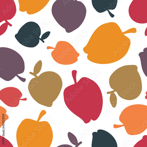 Isolated vector design colorful seamless pattern illustration of apples in red tones on white