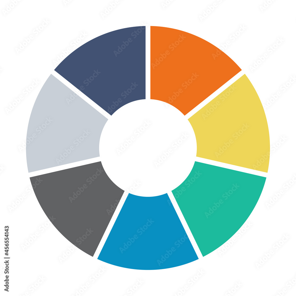Infographic pie chart. Cycle presentation diagram 7 section. Vector isolated on white background Infographic pie chart. Cycle presentation diagram 7 section. Vector isolated on white background