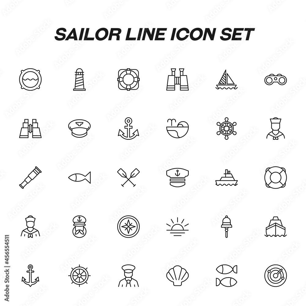 Profession of a sailor concept. Sailor line icon set