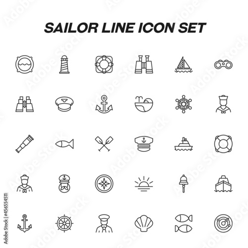 Profession of a sailor concept. Sailor line icon set