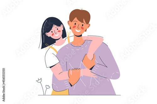 Couple hugging each other, man and woman hugging and smiling, vector illustration