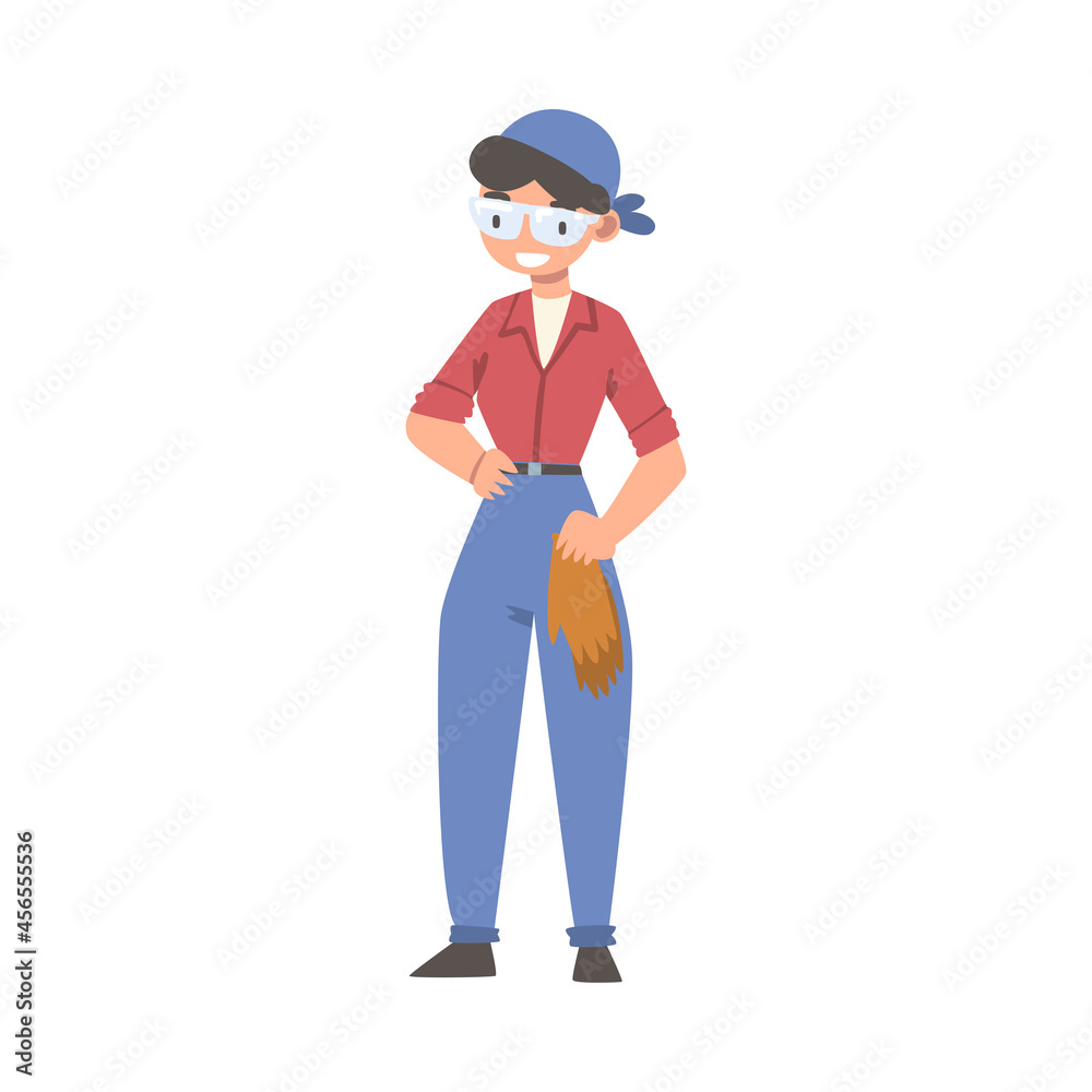 Handyman or Fixer as Skilled Woman with Protective Gloves Engaged in Home Repair Work Vector Illustration