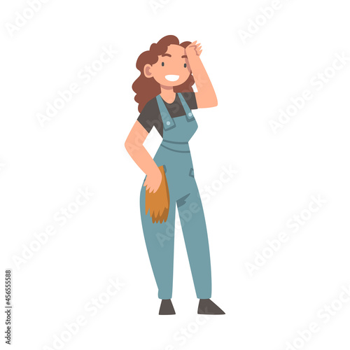 Handyman or Fixer as Skilled Woman in Overall Engaged in Home Repair Work Vector Illustration